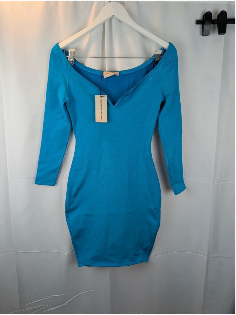 Alexandre Vauthier Off-Shoulder Turquoise Bodycon Dress Size 6(38) Bnwt — image 2 of 8